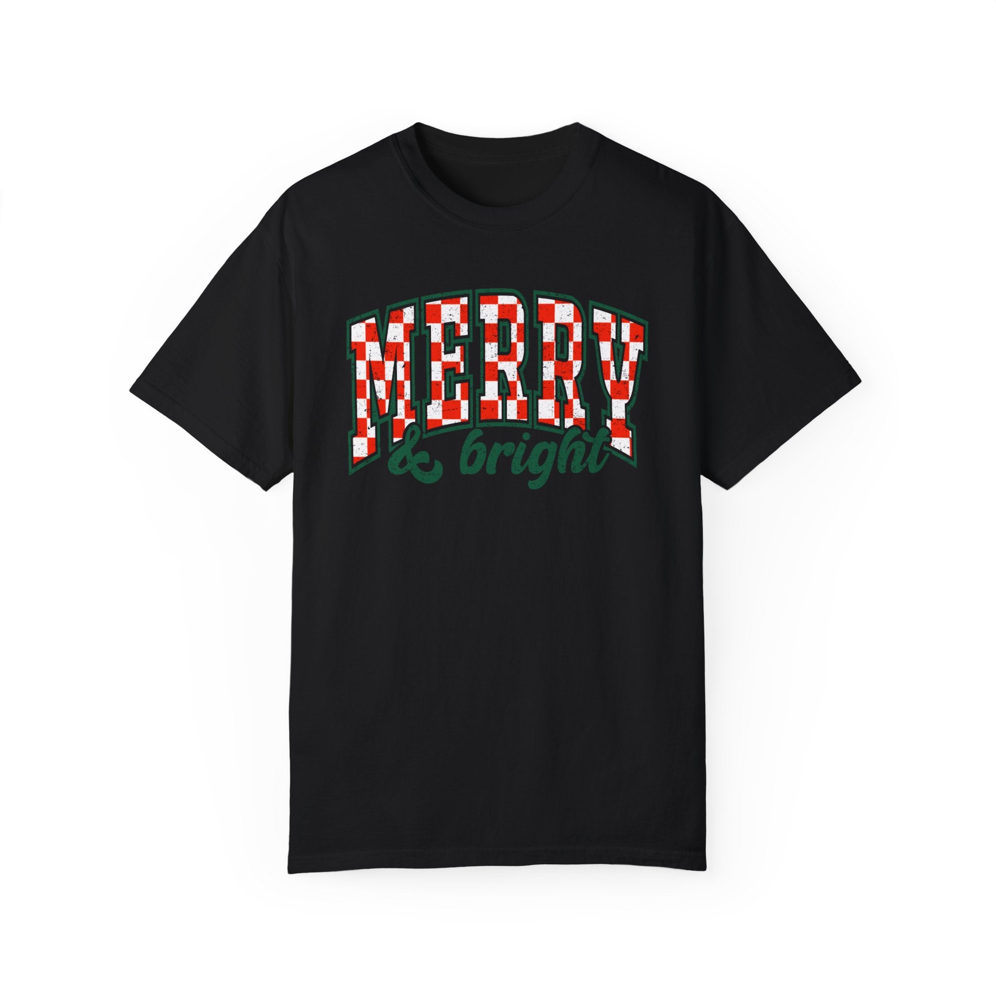 Merry and Bright Christmas Checkered Comfort Colors Unisex Garment-Dyed T-shirt