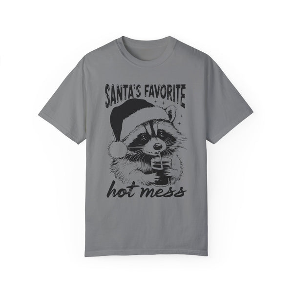 Santa’s Favorite Hot Mess Raccoon Christmas Comfort Colors Unisex Garment-Dyed T-shirt