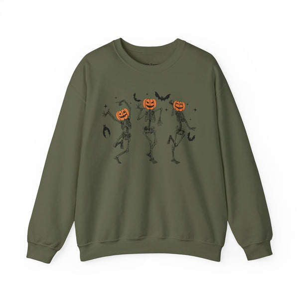 Dancing Skeleton Pumpkin Heads Halloween Crewneck Sweatshirt