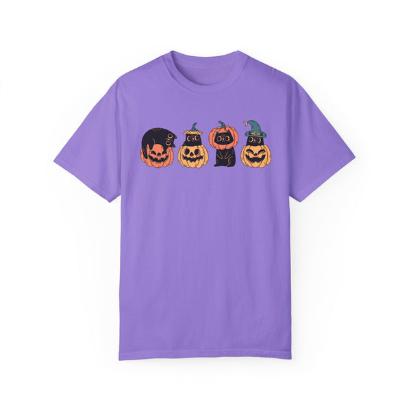 Black Cat Halloween Pumpkins Comfort Colors Unisex Garment-Dyed T-shirt