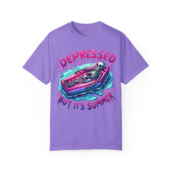 Depressed But It’s Summer Skeleton Pool Mental Health Comfort Colors Unisex Garment-Dyed T-shirt