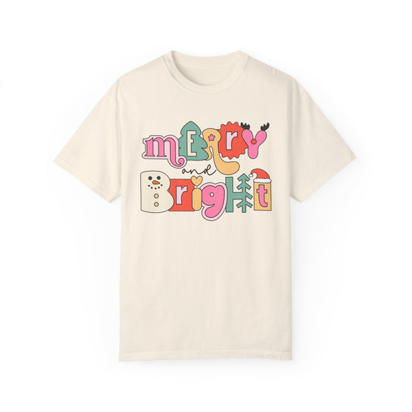 Merry and Bright Retro Christmas Comfort Colors Unisex Garment-Dyed T-shirt