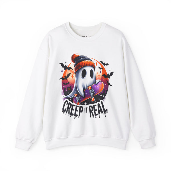 Creep It Real Skater Ghost Halloween Unisex Heavy Blend Crewneck Sweatshirt