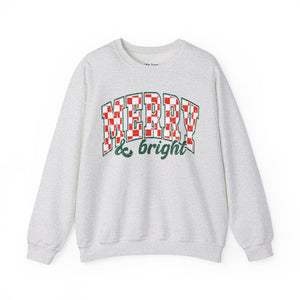 Merry and Bright Checkered Christmas Unisex Heavy Blend Crewneck Sweatshirt