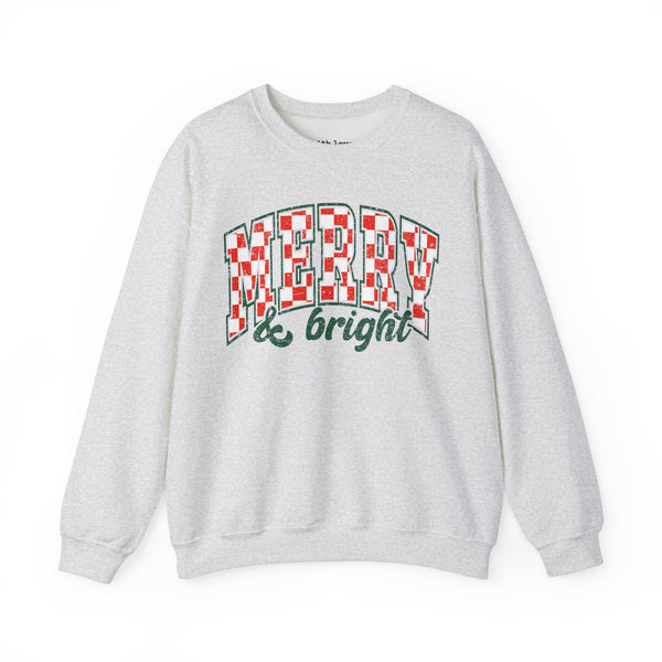 Merry and Bright Checkered Christmas Unisex Heavy Blend Crewneck Sweatshirt