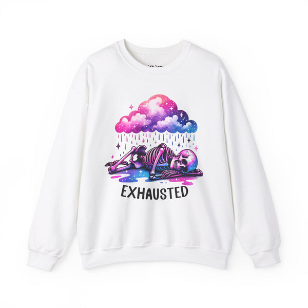 Exhausted Sleepy Skeleton Burnt Out Mental Health Unisex Heavy Blend Crewneck Sweatshirt