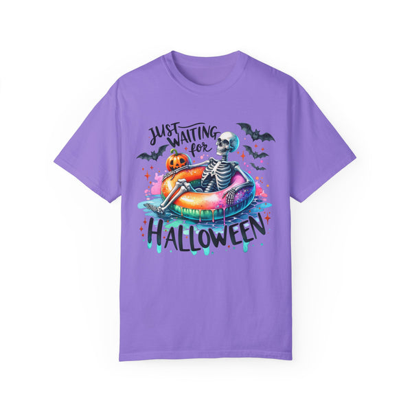 Just Waiting for Halloween Skeleton Summer Fall Comfort Colors Unisex Garment-Dyed T-shirt