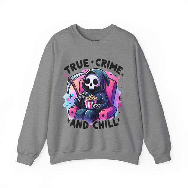 True Crime and Chill Grim Reaper Unisex Heavy Blend Crewneck Sweatshirt