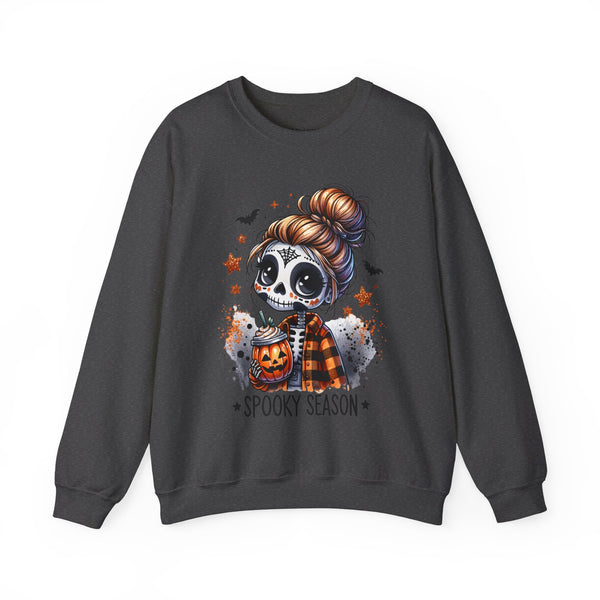 Spooky Season Sugar Skull Pumpkin Spice Halloween Fall Unisex Heavy Blend Crewneck Sweatshirt