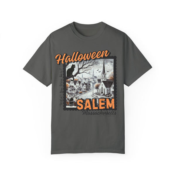 Halloween Salem Massachusetts Postcard Stamp Comfort Comfort Colors Unisex Garment-Dyed T-shirt