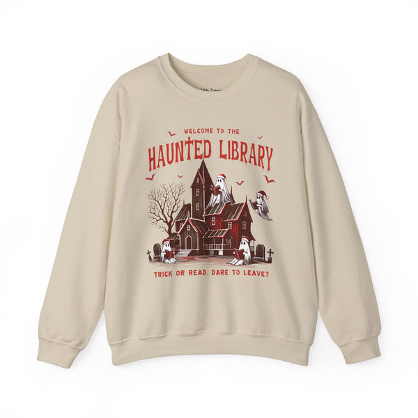 Welcome to the Haunted Library Christmas Ghosts Book Unisex Heavy Blend Crewneck Sweatshirt