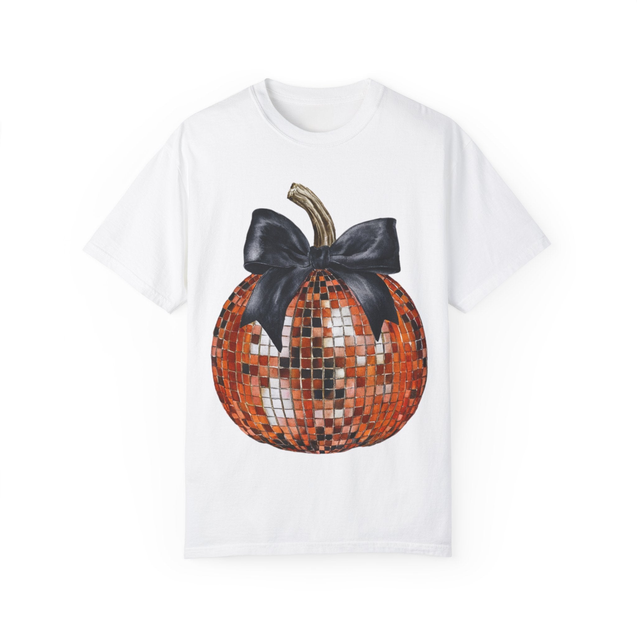 Disco Pumpkin Bow Halloween Fall Comfort Colors Unisex Garment-Dyed T-shirt