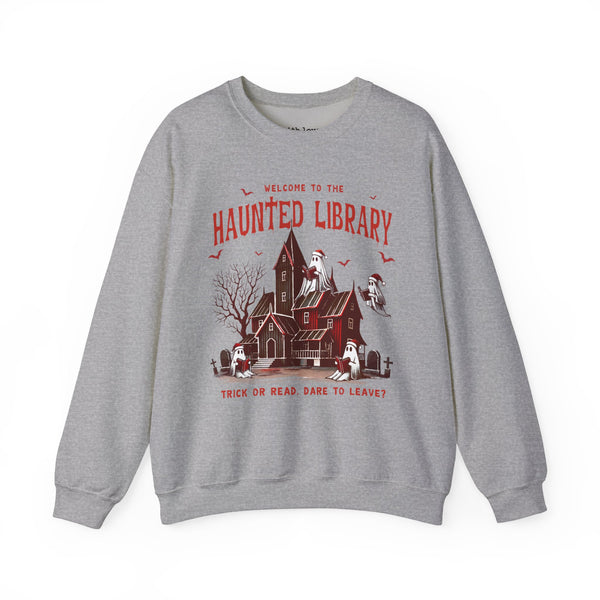 Welcome to the Haunted Library Christmas Ghosts Book Unisex Heavy Blend Crewneck Sweatshirt