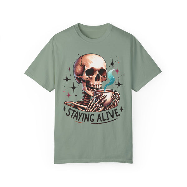 Staying Alive Skeleton Coffee Comfort Colors Unisex Garment-Dyed T-shirt