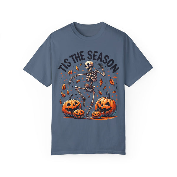 Tis the Season Skeleton Dancing Halloween Autumn Leaves Comfort Colors Unisex Garment-Dyed T-shirt