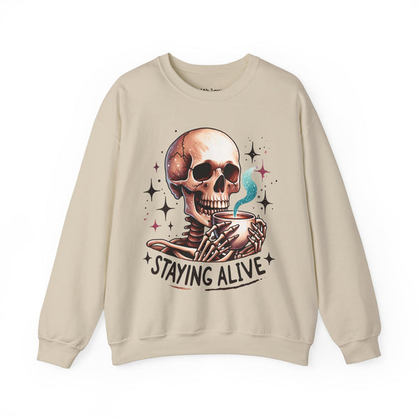 Staying Alive Skeleton Coffee Unisex Heavy Blend Crewneck Sweatshirt