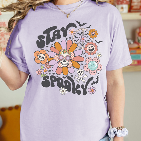 Stay Spooky Halloween Floral Comfort Colors Unisex Garment-Dyed T-shirt