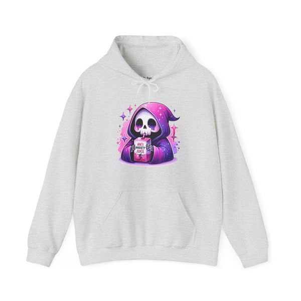 Anti Anxiety Juice Grim Reaper Skeleton Mental Health Unisex Heavy Blend Hooded Sweatshirt