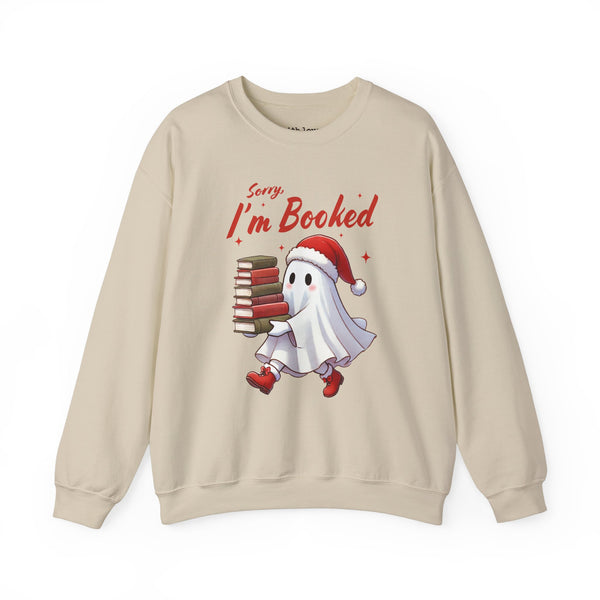 Sorry, I’m Booked Christmas Reading Ghost Unisex Heavy Blend Crewneck Sweatshirt