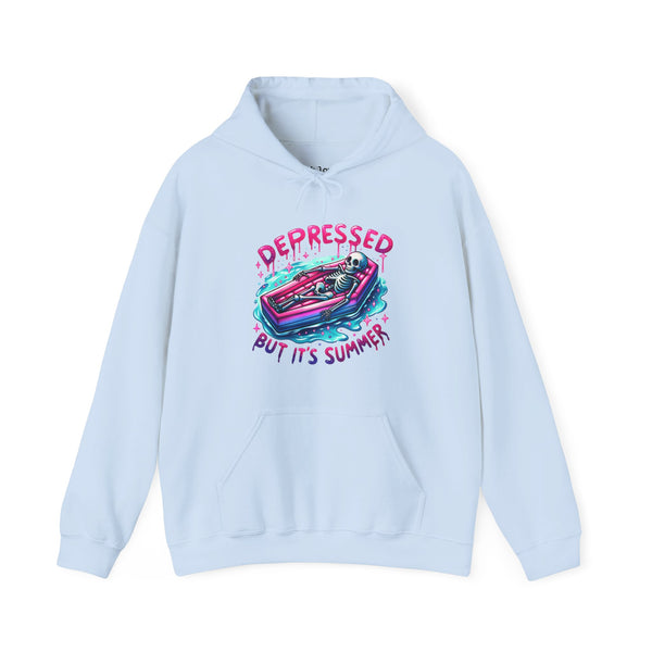 Depressed But It’s Summer Skeleton Pool Mental Health Unisex Heavy Blend Hooded Sweatshirt