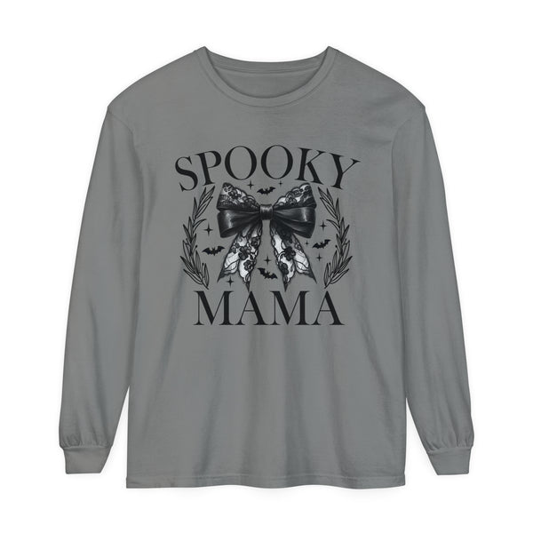 Spooky Mama Halloween Coquette Comfort Colors Unisex Garment-dyed Long Sleeve T-Shirt