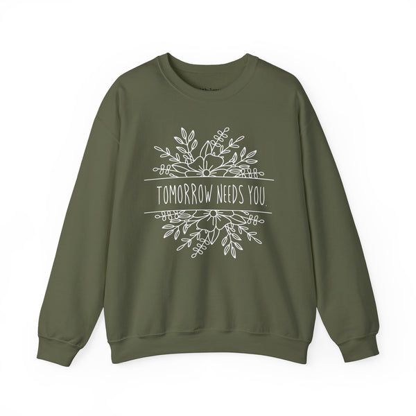 Tomorrow Needs You Floral Mental Health Unisex Heavy Blend Crewneck Sweatshirt