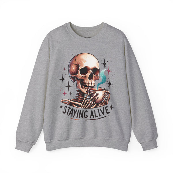 Staying Alive Skeleton Coffee Unisex Heavy Blend Crewneck Sweatshirt