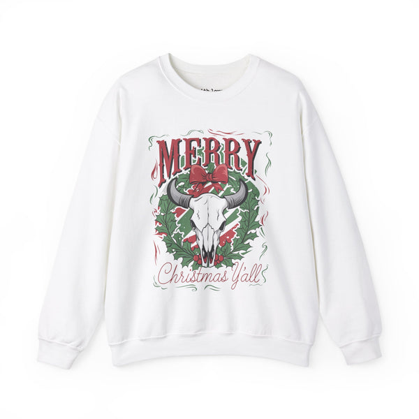 Merry Christmas Y’all Western Unisex Heavy Blend Crewneck Sweatshirt