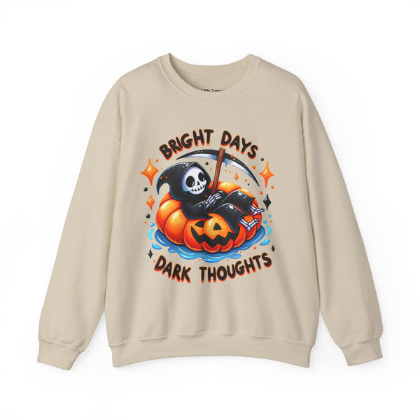 Bright Days, Dark Thoughts Grim Reaper Mental Health Halloween Summer Unisex Heavy Blend Crewneck Sweatshirt