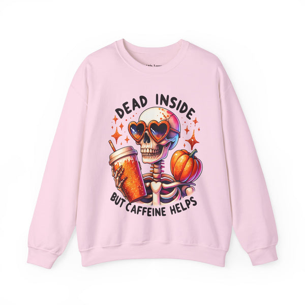 Dead Inside but Caffeine Helps Skeleton Halloween Fall Unisex Heavy Blend Crewneck Sweatshirt