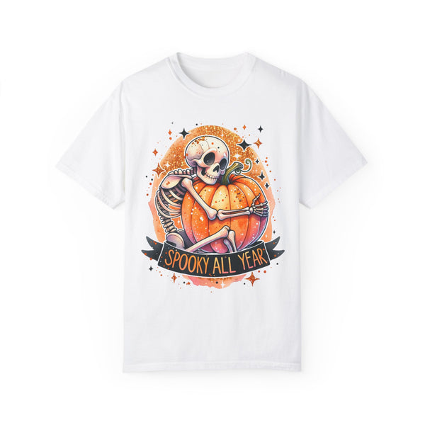 Spooky All Year Skeleton Pumpkin Halloween Fall Comfort Colors Unisex Garment-Dyed T-shirt