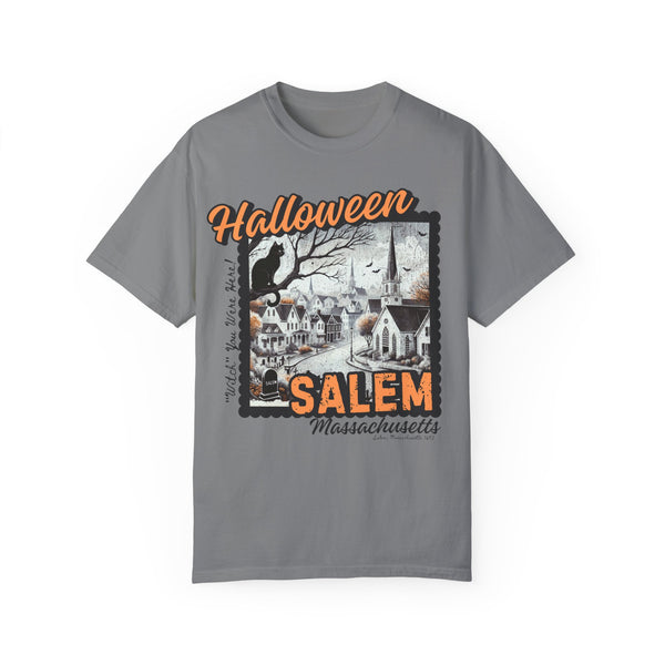 Halloween Salem Massachusetts Postcard Stamp Comfort Comfort Colors Unisex Garment-Dyed T-shirt