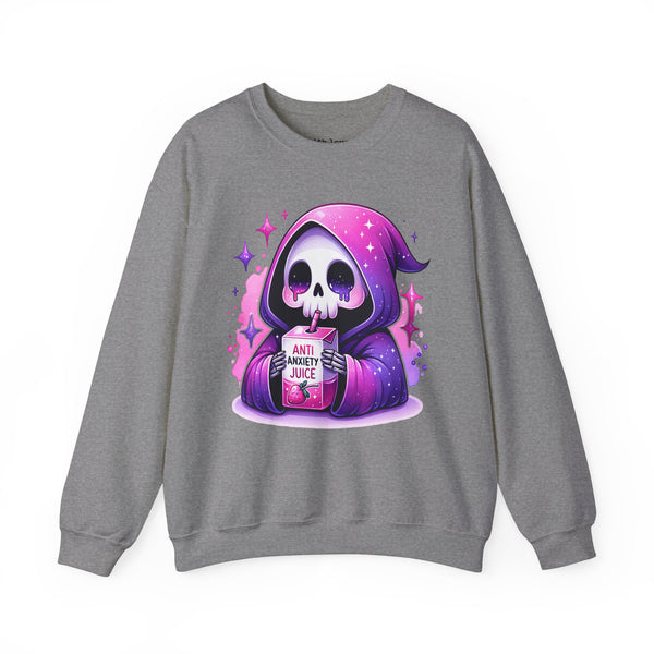 Anti Anxiety Juice Grim Reaper Skeleton Mental Health Unisex Heavy Blend Crewneck Sweatshirt