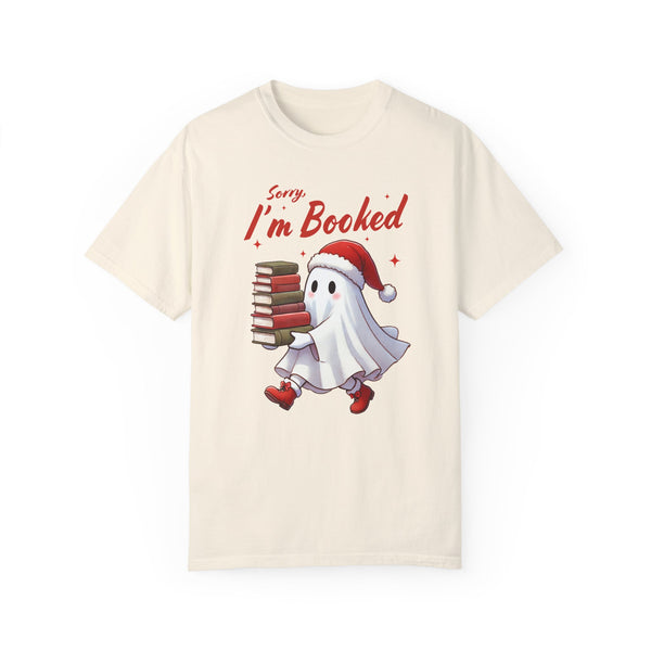 Sorry, I’m Booked Reading Ghost Christmas Comfort Colors Unisex Garment-Dyed T-shirt