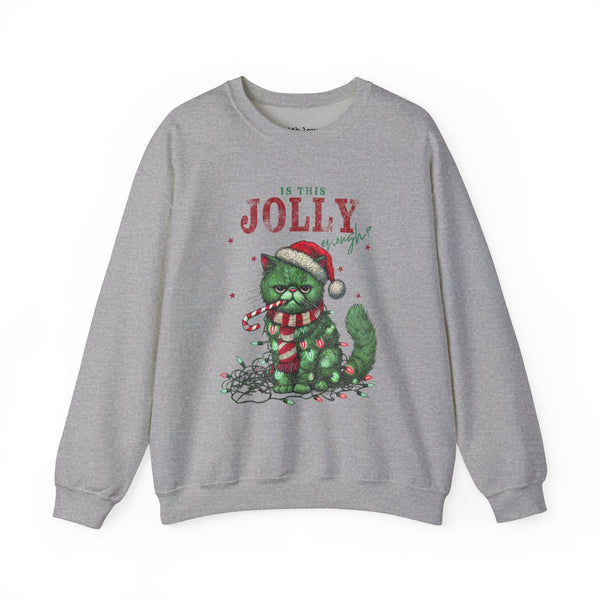 Is This Jolly Enough? Grumpy Christmas Cat Unisex Heavy Blend Crewneck Sweatshirt