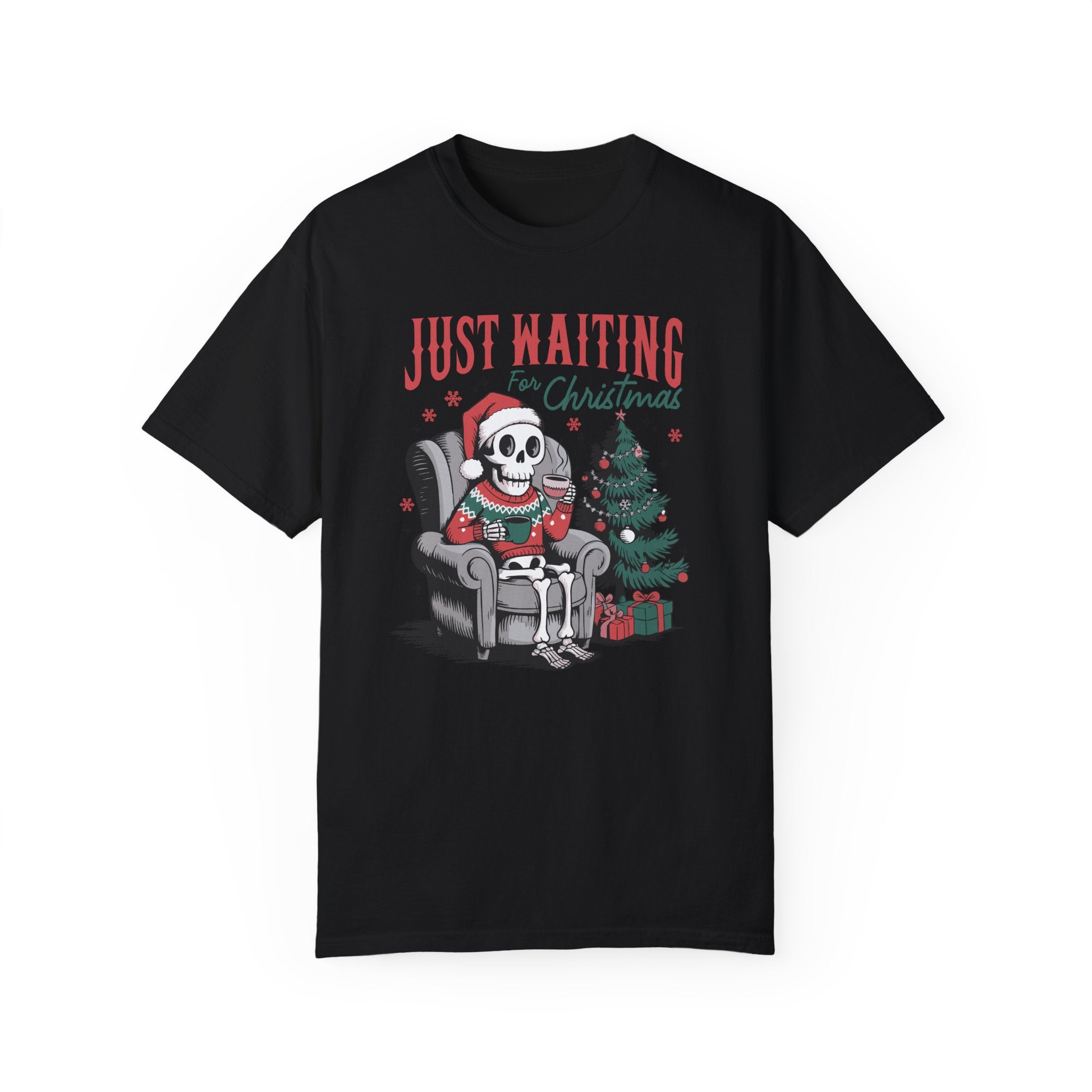 Just Waiting for Christmas Skeleton Comfort Colors Unisex Garment-Dyed T-shirt