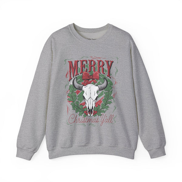 Merry Christmas Y’all Western Unisex Heavy Blend Crewneck Sweatshirt