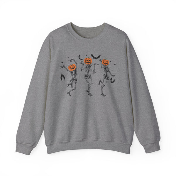 Dancing Skeleton Pumpkin Heads Halloween Crewneck Sweatshirt