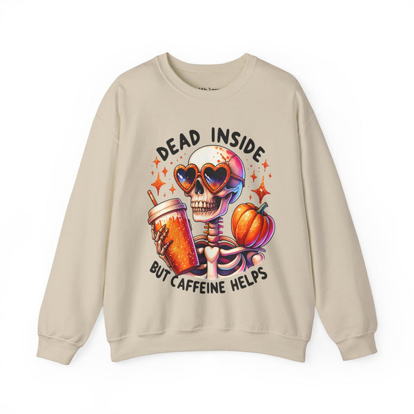 Dead Inside but Caffeine Helps Skeleton Halloween Fall Unisex Heavy Blend Crewneck Sweatshirt