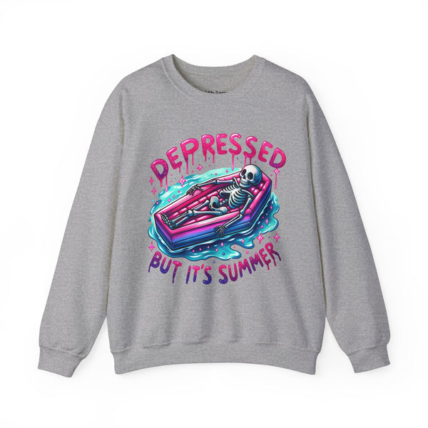 Depressed But It’s Summer Skeleton Pool Mental Health Unisex Heavy Blend Crewneck Sweatshirt