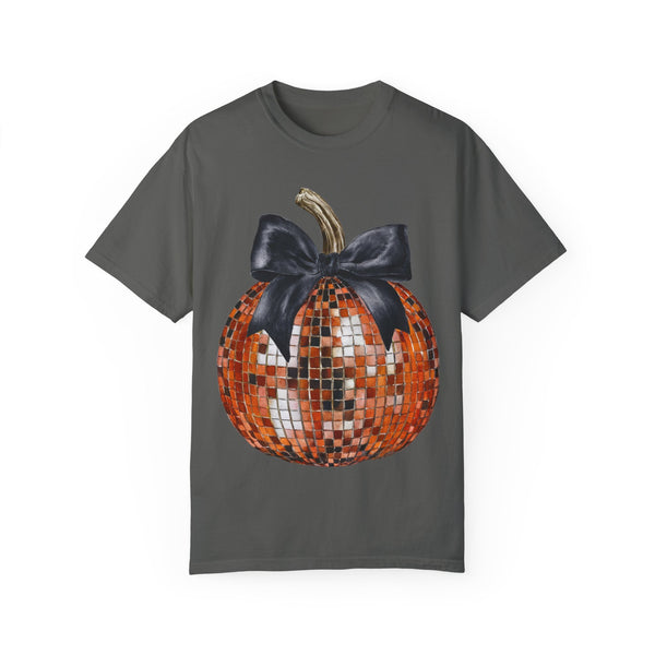 Disco Pumpkin Bow Halloween Fall Comfort Colors Unisex Garment-Dyed T-shirt