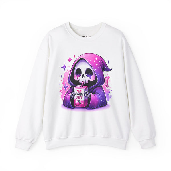 Anti Anxiety Juice Grim Reaper Skeleton Mental Health Unisex Heavy Blend Crewneck Sweatshirt