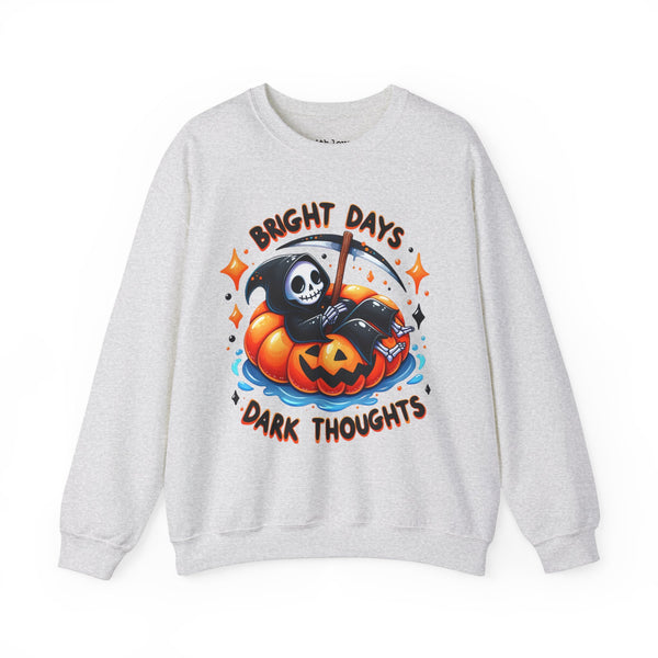 Bright Days, Dark Thoughts Grim Reaper Mental Health Halloween Summer Unisex Heavy Blend Crewneck Sweatshirt