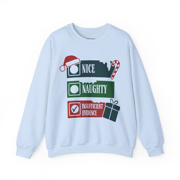 Naughty, Nice, Insufficient Evidence True Crime Christmas Unisex Heavy Blend Crewneck Sweatshirt