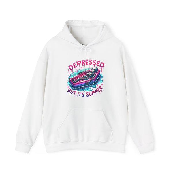 Depressed But It’s Summer Skeleton Pool Mental Health Unisex Heavy Blend Hooded Sweatshirt