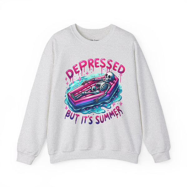 Depressed But It’s Summer Skeleton Pool Mental Health Unisex Heavy Blend Crewneck Sweatshirt