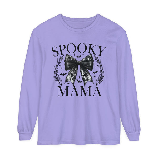 Spooky Mama Halloween Coquette Comfort Colors Unisex Garment-dyed Long Sleeve T-Shirt