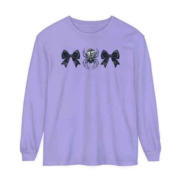 Disco Spider Bows Coquette Halloween Comfort Colors Unisex Garment-dyed Long Sleeve T-Shirt