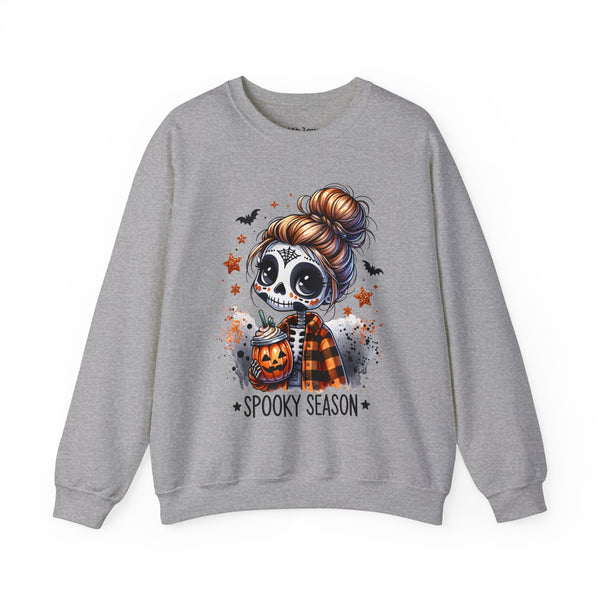 Spooky Season Sugar Skull Pumpkin Spice Halloween Fall Unisex Heavy Blend Crewneck Sweatshirt