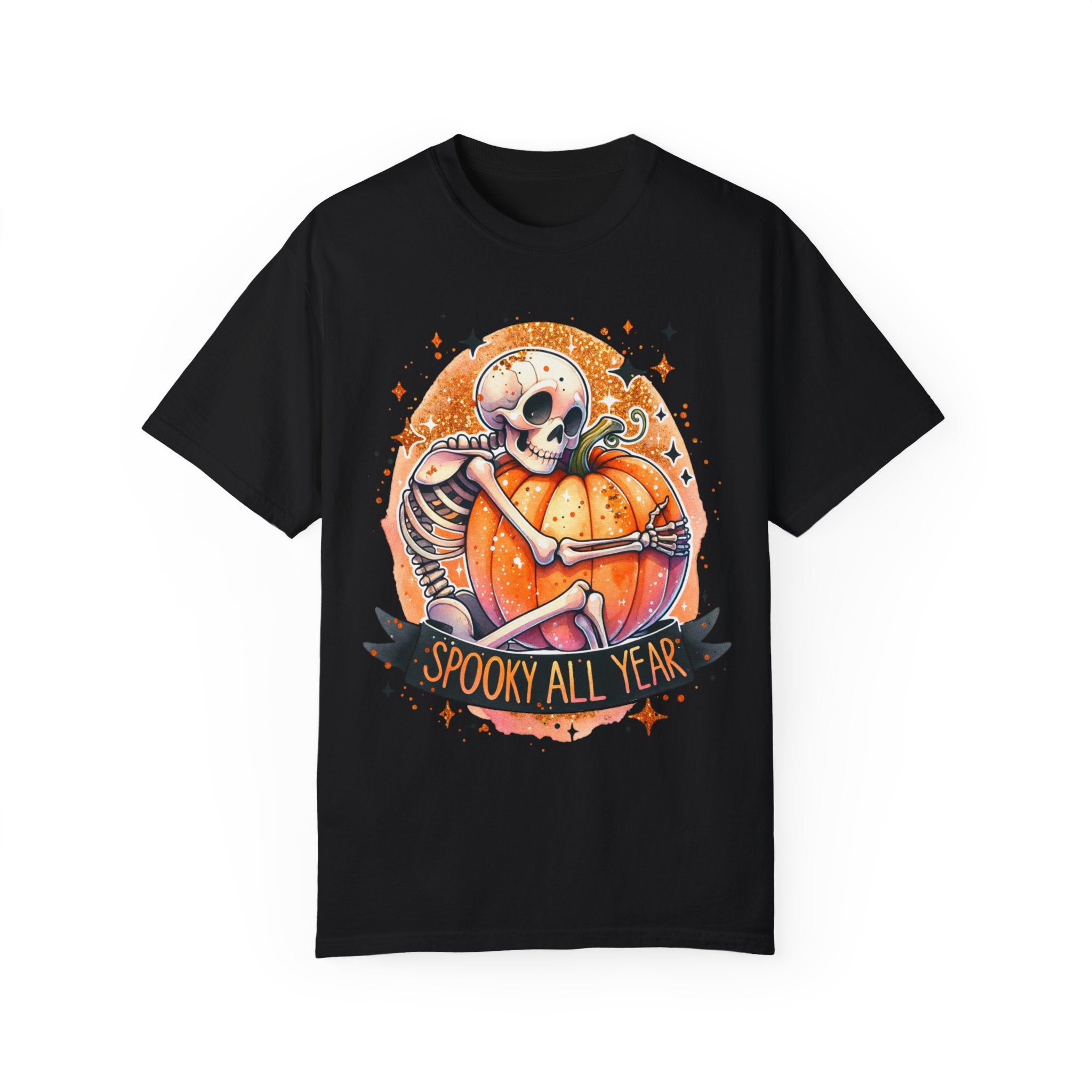 Spooky All Year Skeleton Pumpkin Halloween Fall Comfort Colors Unisex Garment-Dyed T-shirt